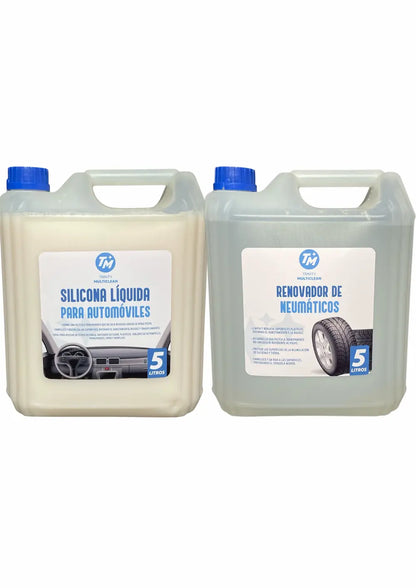 Pack Silicona Líquida y Renovador de Neumáticos 5L