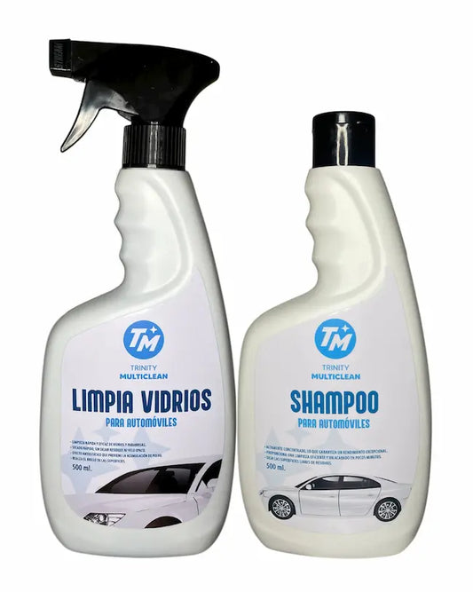 Limpia vidrios con Shampoo para autos 500 ml pack
